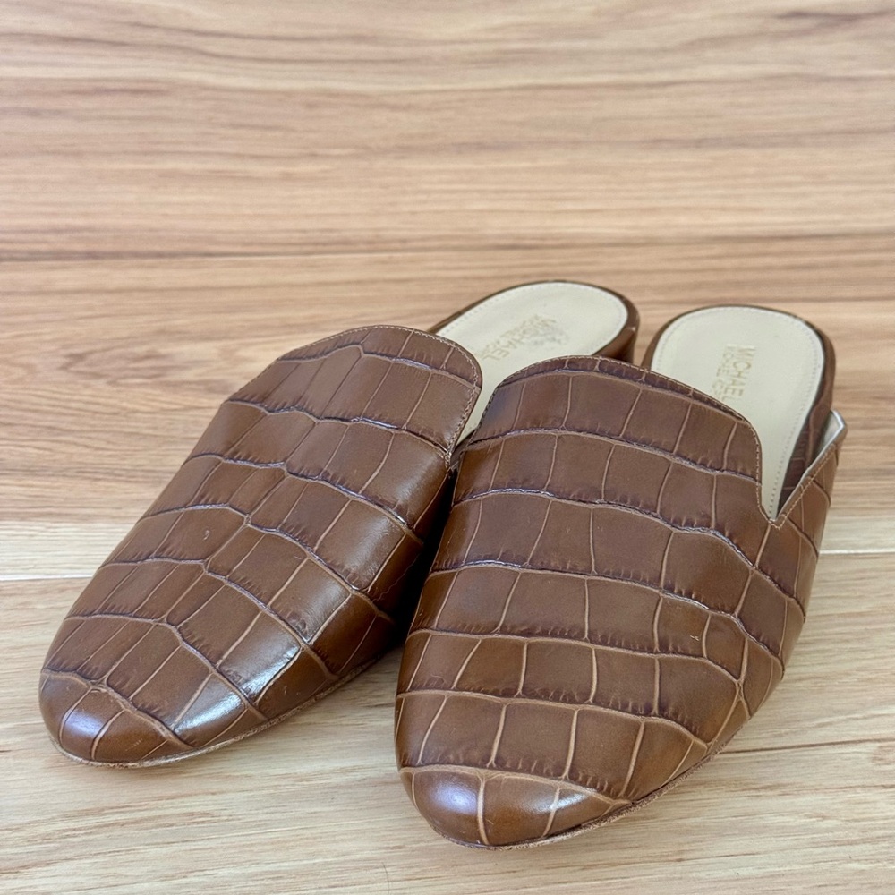 Michael Kors Natasha Crocodile Embossed Leather Mules